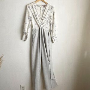 Rebecca Taylor jumpsuit white gray floral size 2 silk